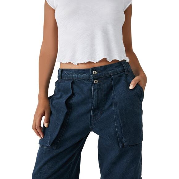 Free People We The Free Black Wash Marx Cargo Baggy Laid Back Pants Jeans - Picture 6 of 13